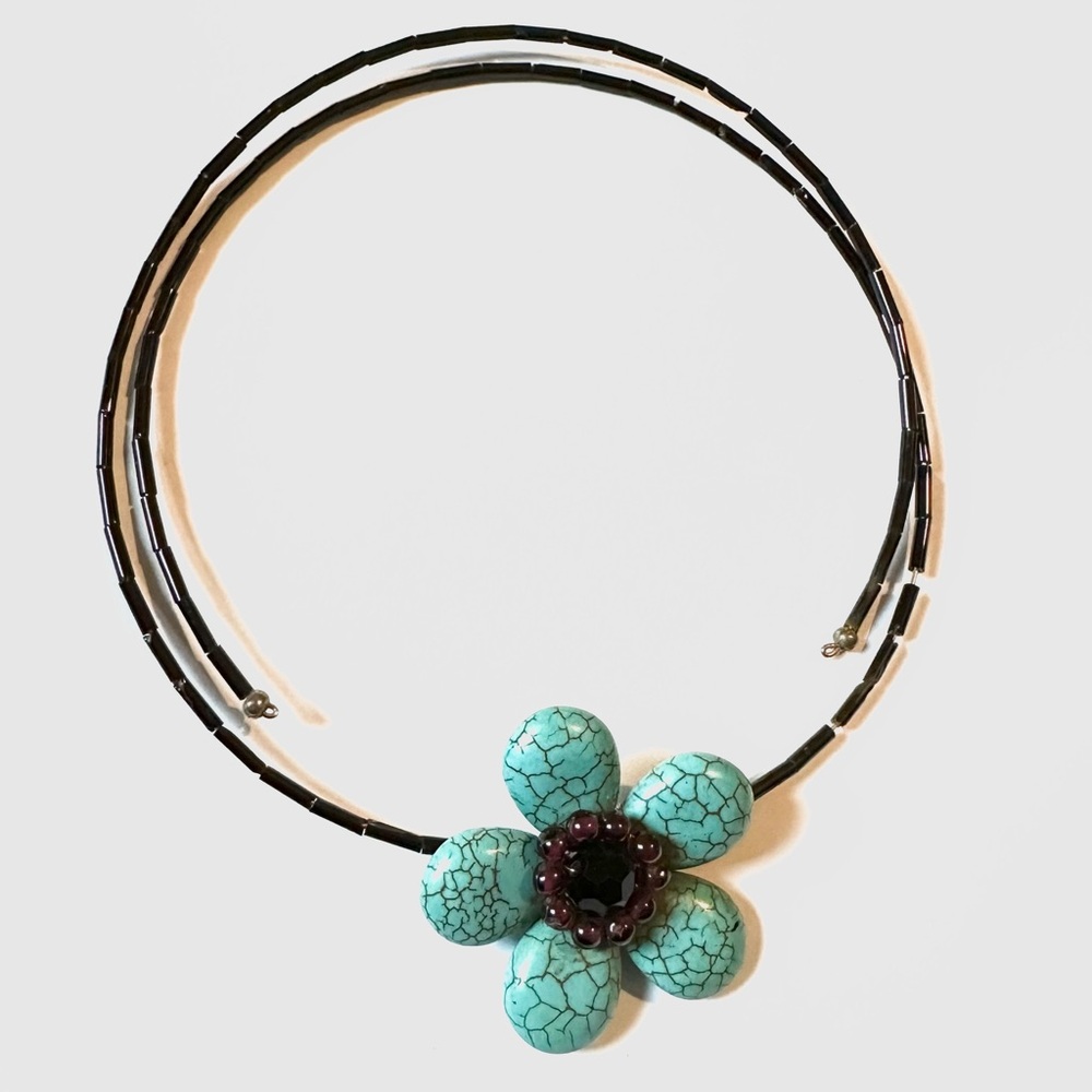 Artisan Crafted Choker Necklace with Flower Pendant